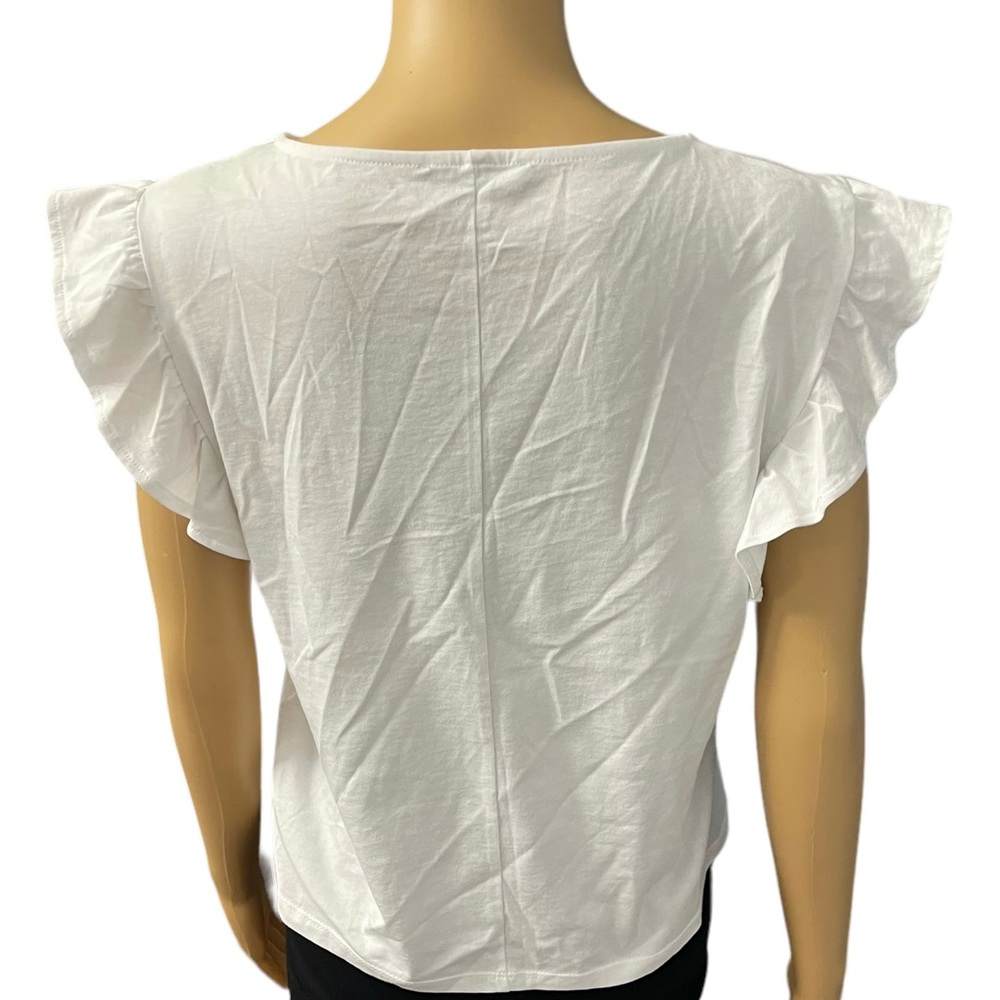 ZARA White Ruffle Ribbed top - Picture 4 of 5